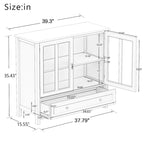 Credenza retrò bianca con ante in vetro e maniglia a campana, 1 pezzo