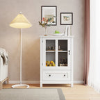 Credenza retrò bianca con ante in vetro e maniglia a campana, 1 pezzo