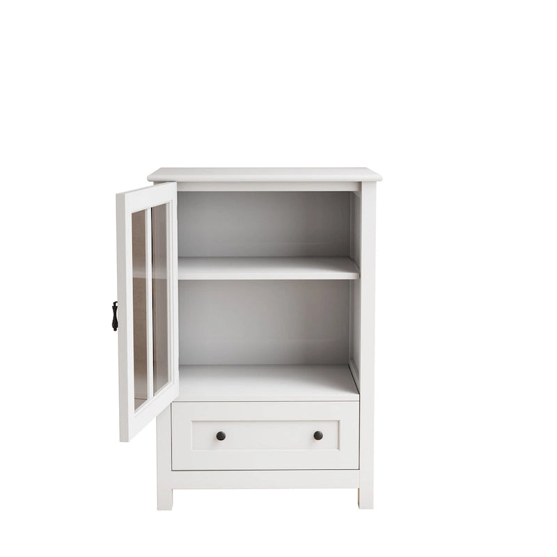 Credenza retrò bianca con ante in vetro e maniglia a campana, 1 pezzo