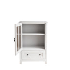 Credenza retrò bianca con ante in vetro e maniglia a campana, 1 pezzo