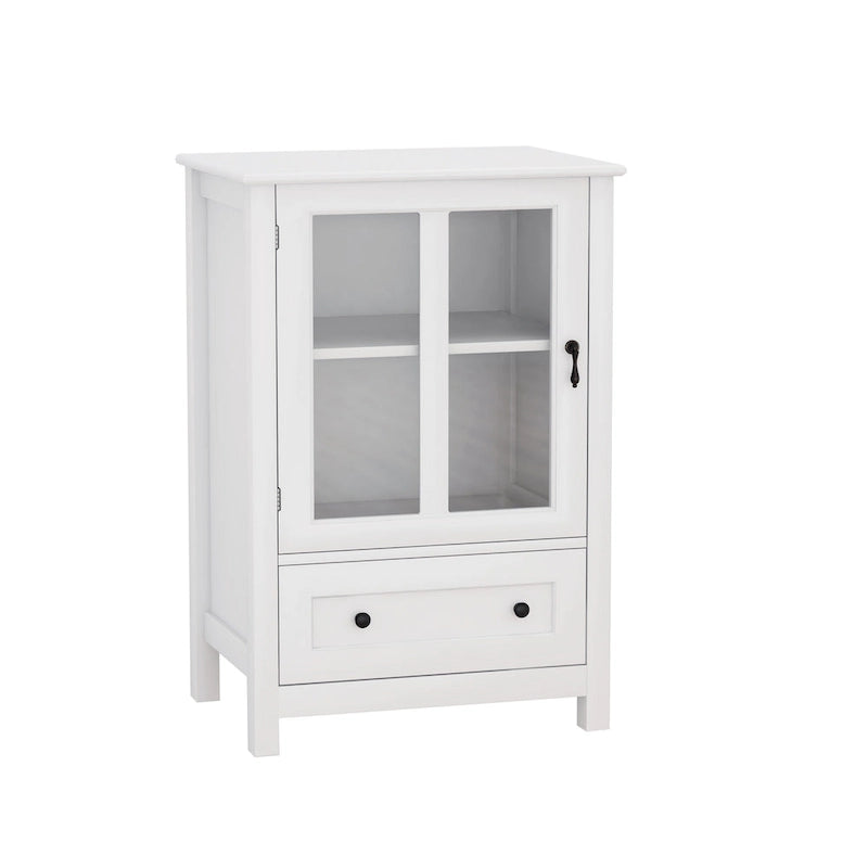 Credenza retrò bianca con ante in vetro e maniglia a campana, 1 pezzo