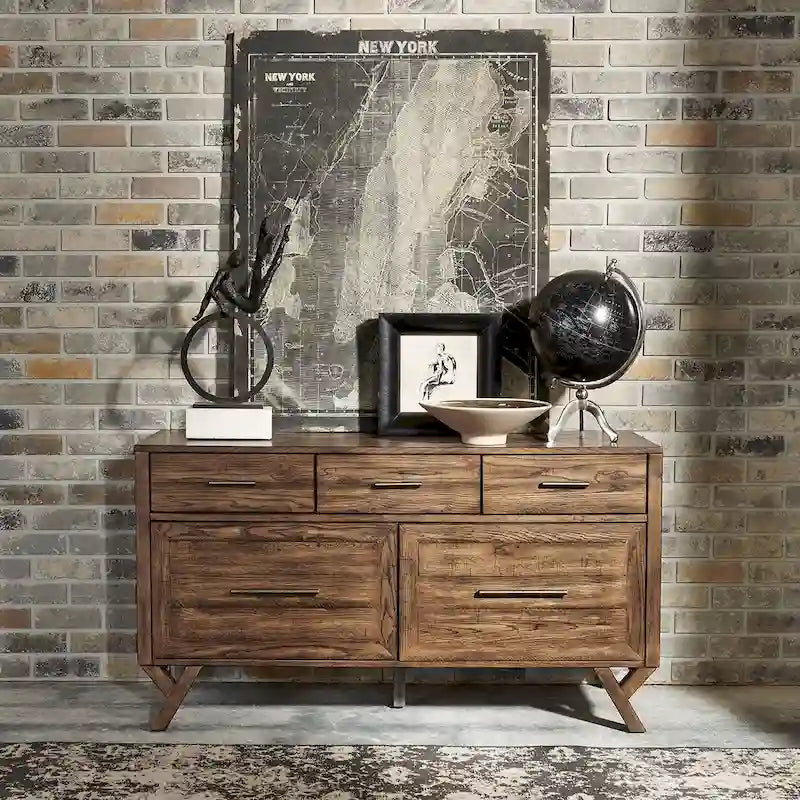Credenza Scrivania Marrone Effetto Invecchiato con Cassetti Portadocumenti – 1 Posto