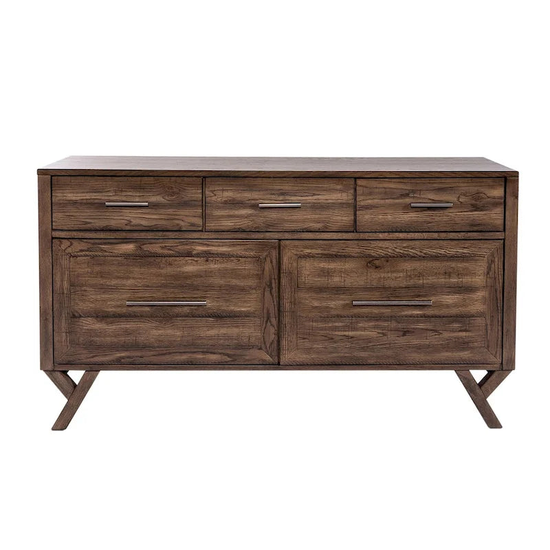 Credenza Scrivania Marrone Effetto Invecchiato con Cassetti Portadocumenti – 1 Posto