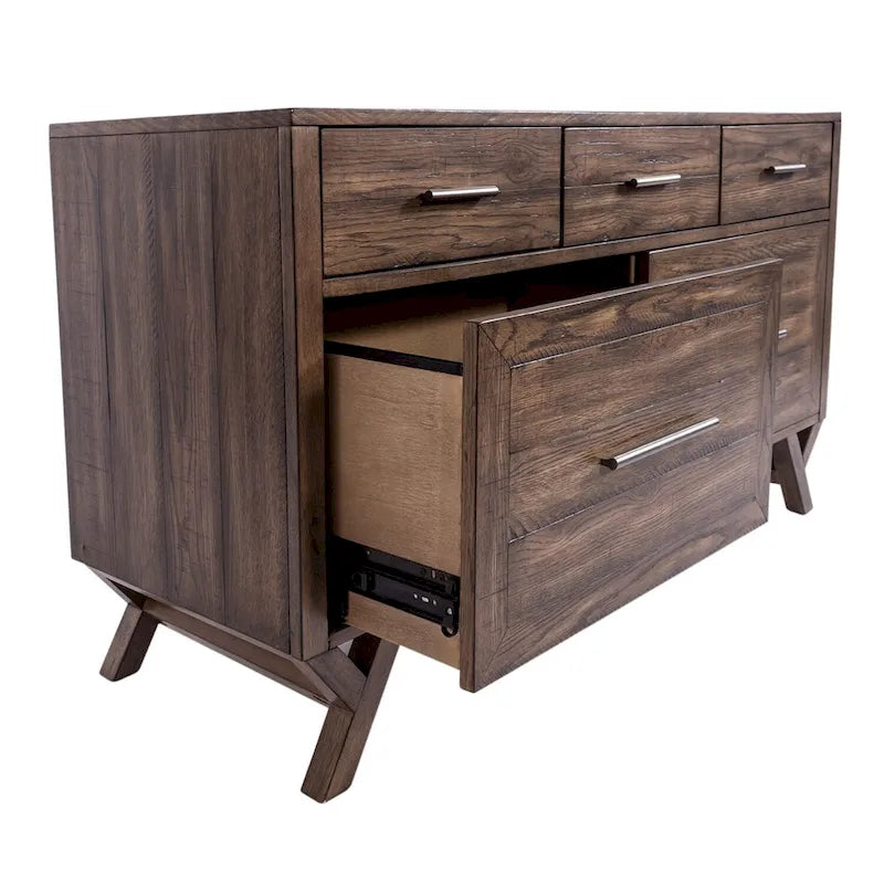 Credenza Scrivania Marrone Effetto Invecchiato con Cassetti Portadocumenti – 1 Posto