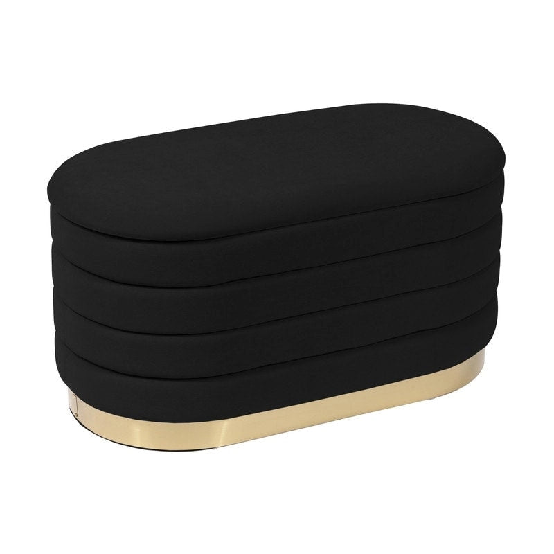 Panca contenitore in velluto nero / crema / cipria – trapuntatura a canale, base dorata, 1 posto