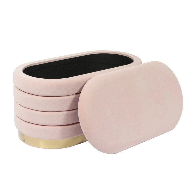 Panca contenitore in velluto nero / crema / cipria – trapuntatura a canale, base dorata, 1 posto