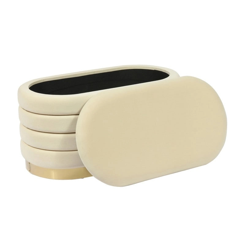 Panca contenitore in velluto nero / crema / cipria – trapuntatura a canale, base dorata, 1 posto