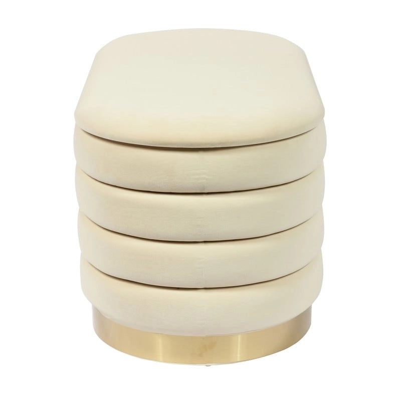 Panca contenitore in velluto nero / crema / cipria – trapuntatura a canale, base dorata, 1 posto