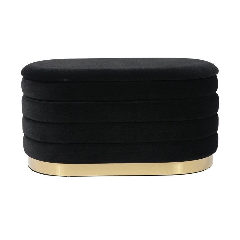 Panca contenitore in velluto nero / crema / cipria – trapuntatura a canale, base dorata, 1 posto