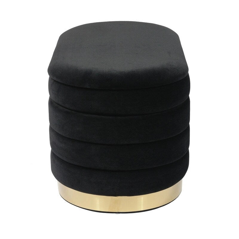 Panca contenitore in velluto nero / crema / cipria – trapuntatura a canale, base dorata, 1 posto