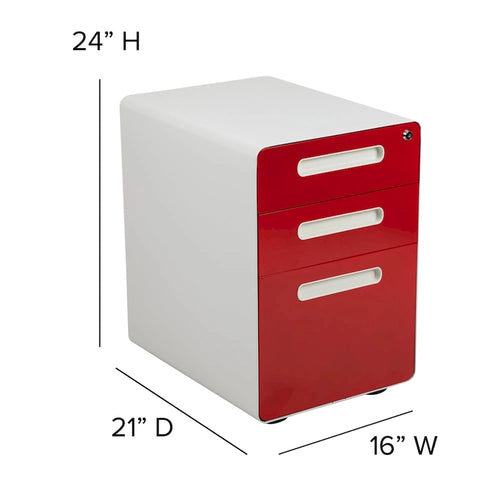 Cassettiera portadocumenti mobile a 3 cassetti con serratura – Bianco/Rosso, Bianco/Antracite, Grigio, Bianco, Nero