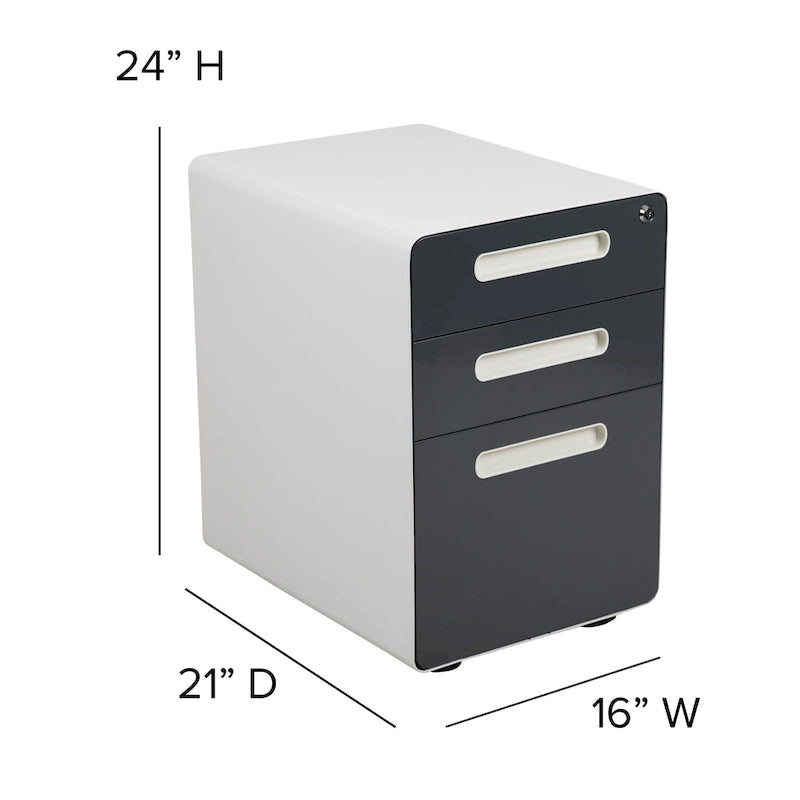 Cassettiera portadocumenti mobile a 3 cassetti con serratura – Bianco/Rosso, Bianco/Antracite, Grigio, Bianco, Nero