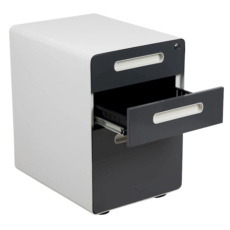 Cassettiera portadocumenti mobile a 3 cassetti con serratura – Bianco/Rosso, Bianco/Antracite, Grigio, Bianco, Nero