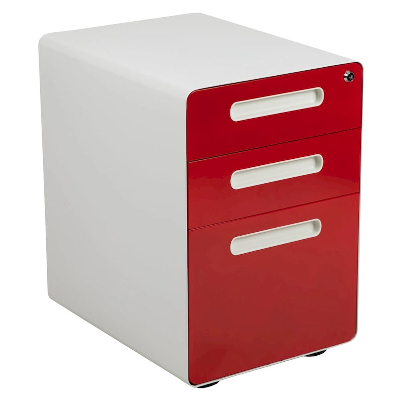 Cassettiera portadocumenti mobile a 3 cassetti con serratura – Bianco/Rosso, Bianco/Antracite, Grigio, Bianco, Nero