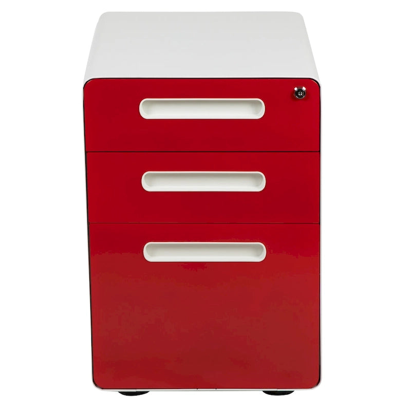 Cassettiera portadocumenti mobile a 3 cassetti con serratura – Bianco/Rosso, Bianco/Antracite, Grigio, Bianco, Nero