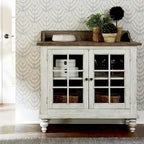 Credenza bianca anticata con ante in vetro, singola