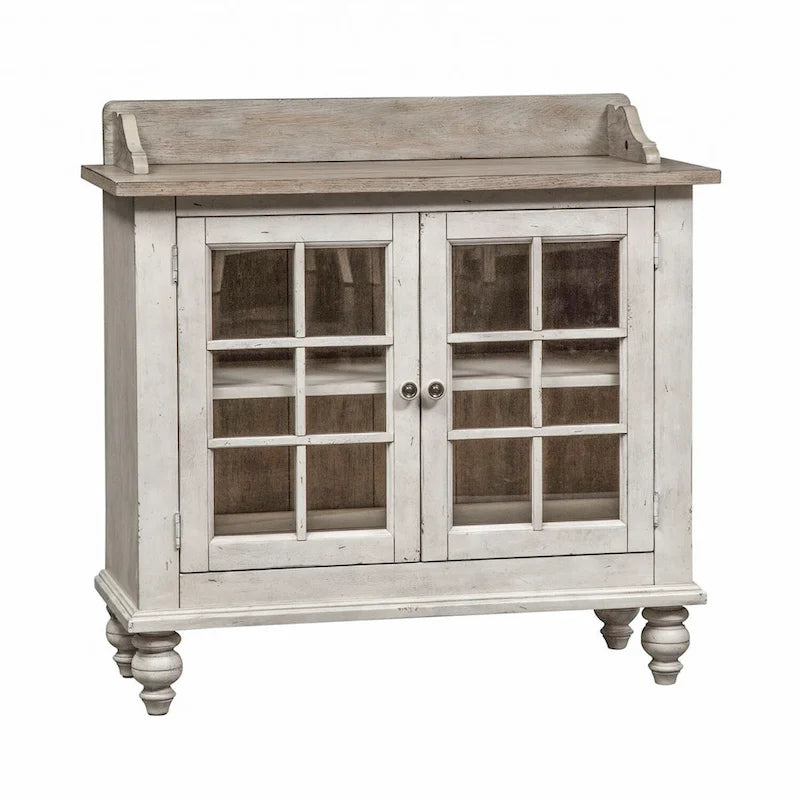Credenza bianca anticata con ante in vetro, singola