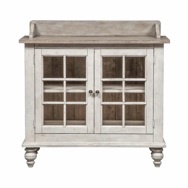 Credenza bianca anticata con ante in vetro, singola