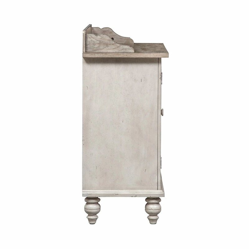 Credenza bianca anticata con ante in vetro, singola