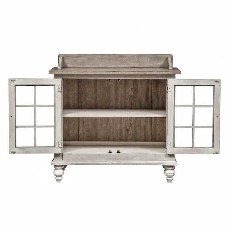 Credenza bianca anticata con ante in vetro, singola