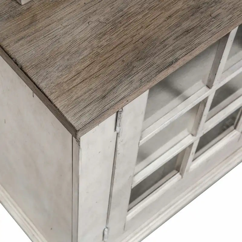Credenza bianca anticata con ante in vetro, singola