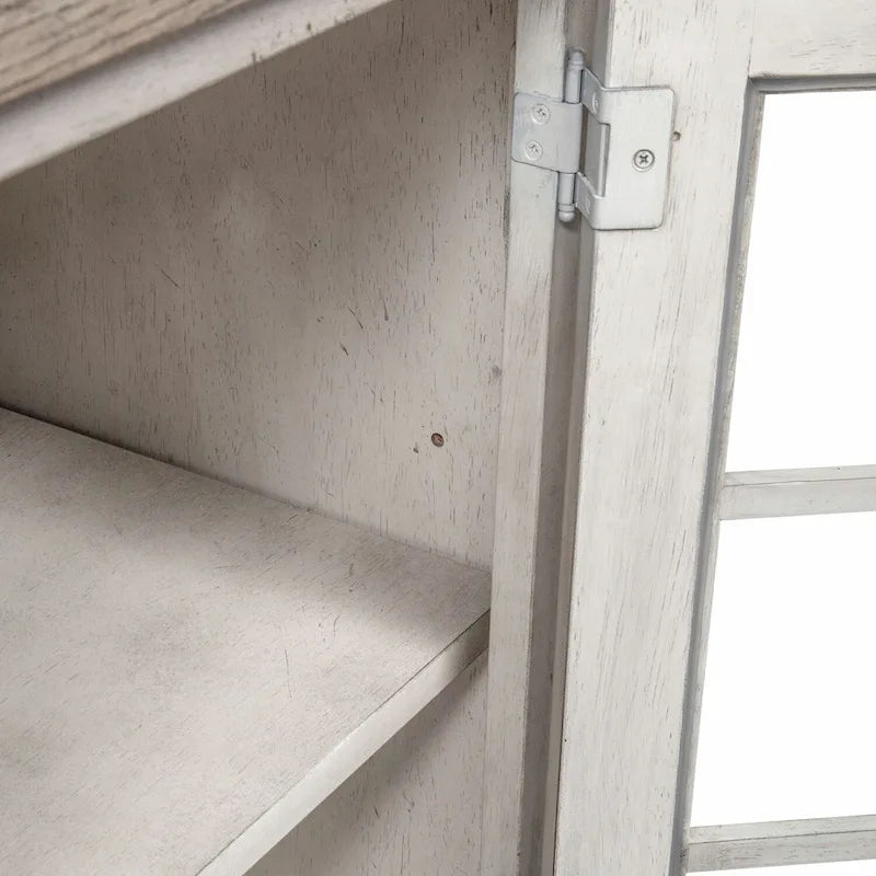Credenza bianca anticata con ante in vetro, singola