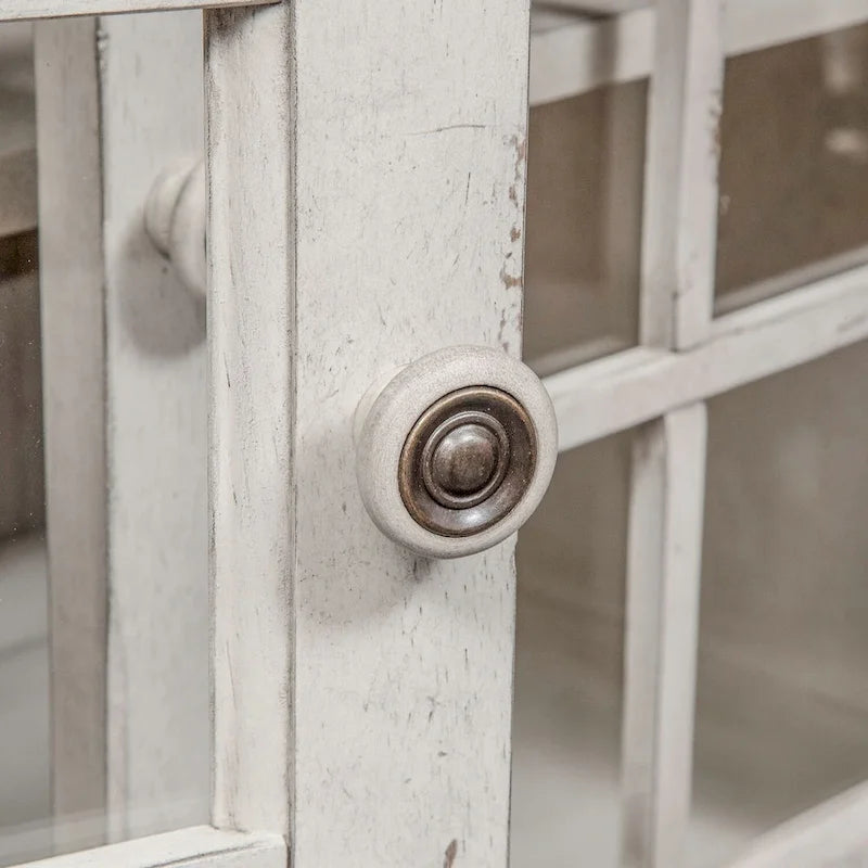 Credenza bianca anticata con ante in vetro, singola