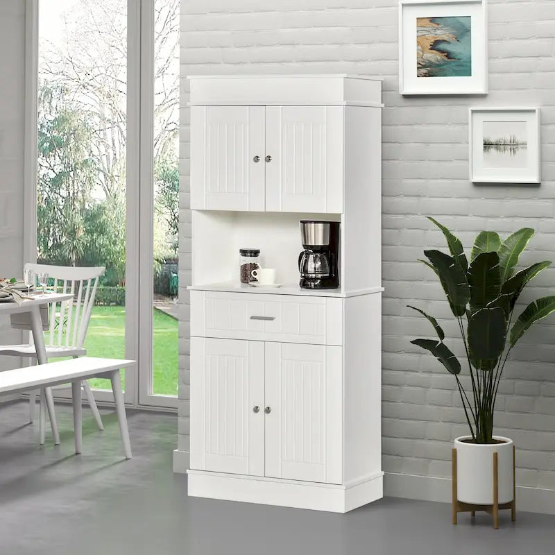 Dispensa da cucina indipendente bianca/grigia/marrone con credenza, cassetto multiuso e armadietto a 2 ante