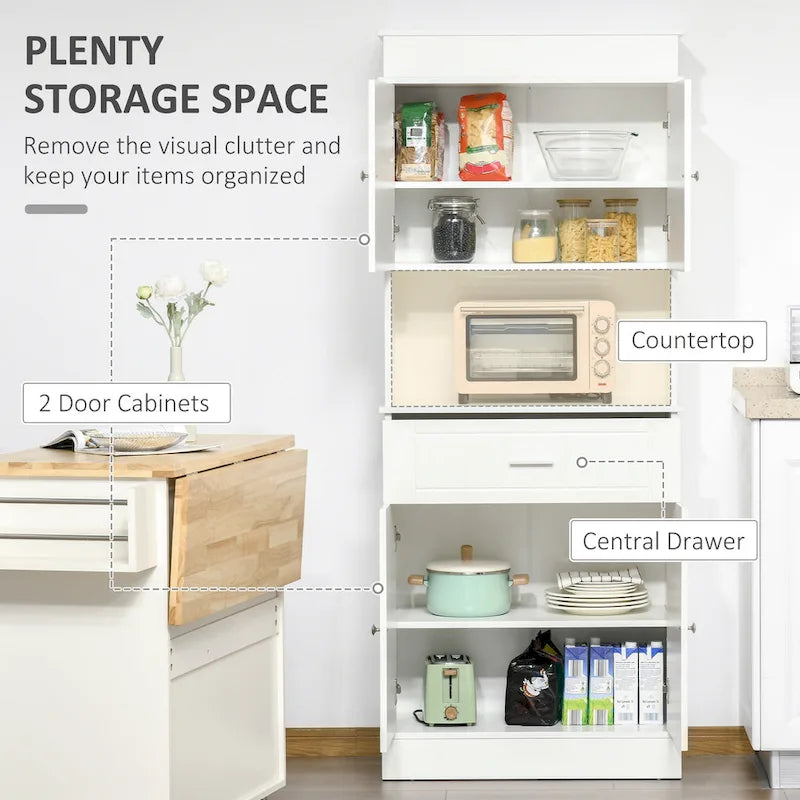 Dispensa da cucina indipendente bianca/grigia/marrone con credenza, cassetto multiuso e armadietto a 2 ante