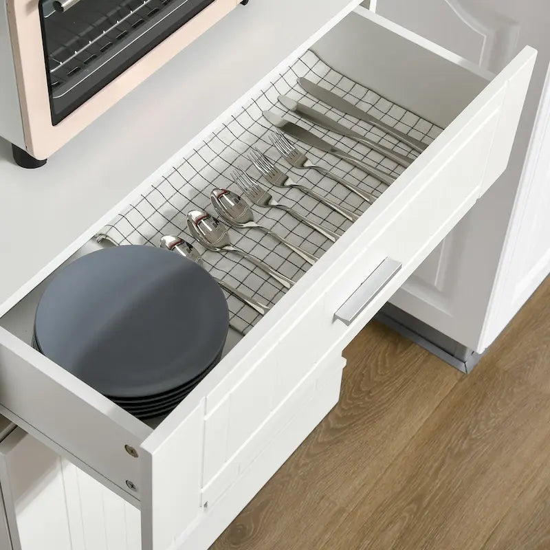 Dispensa da cucina indipendente bianca/grigia/marrone con credenza, cassetto multiuso e armadietto a 2 ante