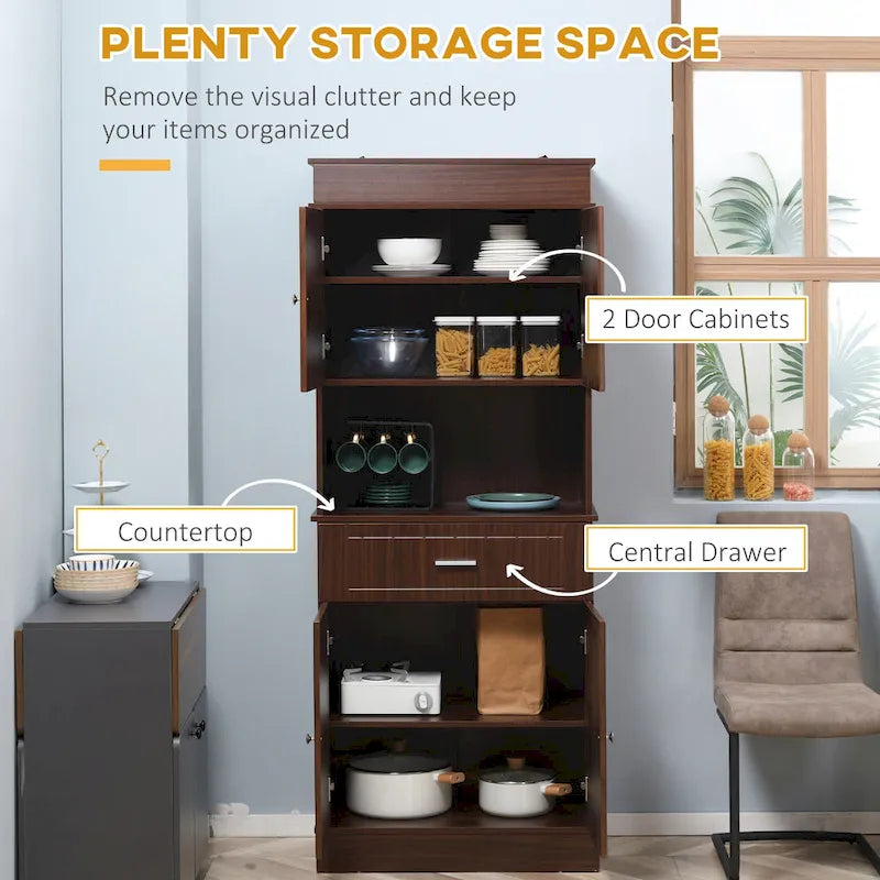 Dispensa da cucina indipendente bianca/grigia/marrone con credenza, cassetto multiuso e armadietto a 2 ante