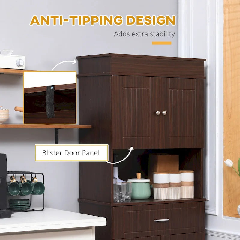 Dispensa da cucina indipendente bianca/grigia/marrone con credenza, cassetto multiuso e armadietto a 2 ante