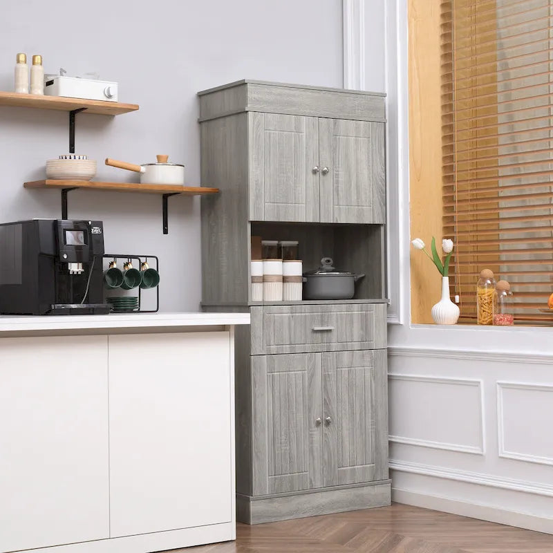 Dispensa da cucina indipendente bianca/grigia/marrone con credenza, cassetto multiuso e armadietto a 2 ante