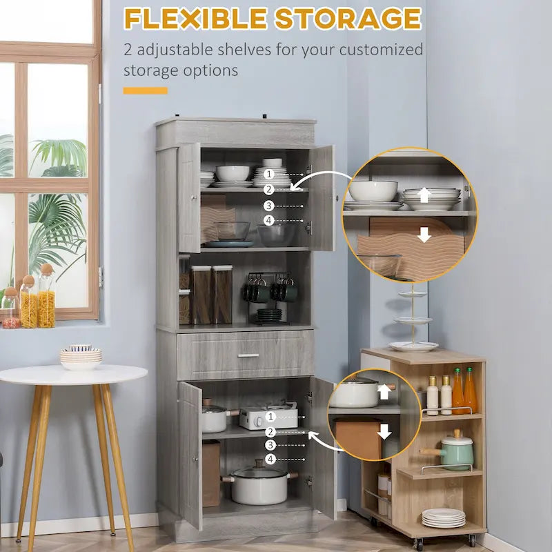 Dispensa da cucina indipendente bianca/grigia/marrone con credenza, cassetto multiuso e armadietto a 2 ante