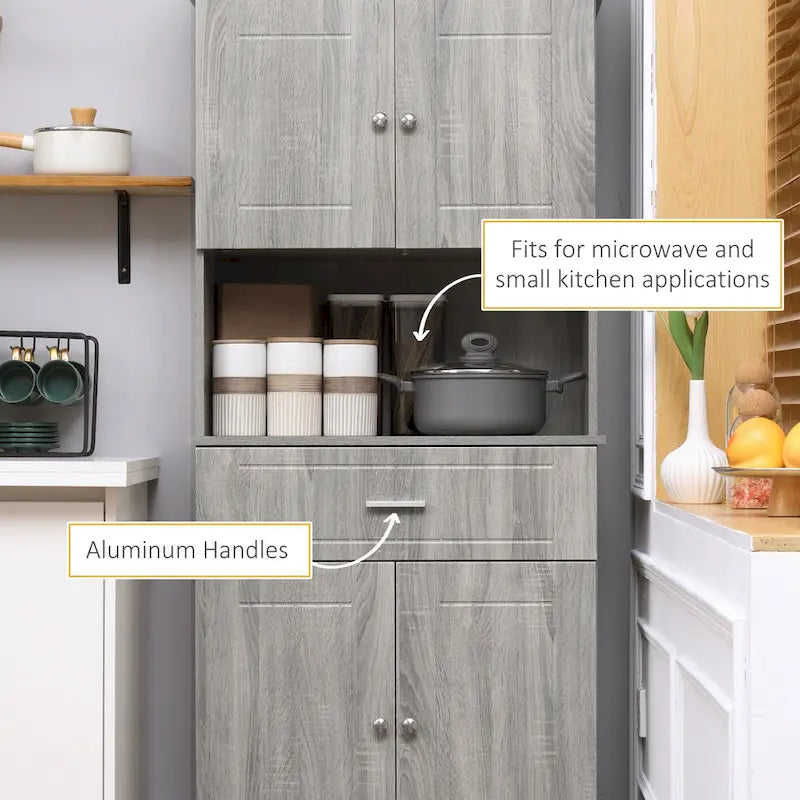 Dispensa da cucina indipendente bianca/grigia/marrone con credenza, cassetto multiuso e armadietto a 2 ante