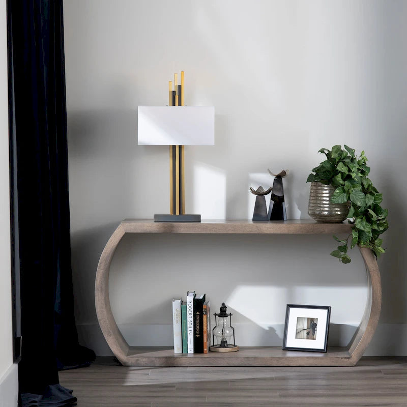 Console scura in legno grigio con ripiano aperto, 60"L