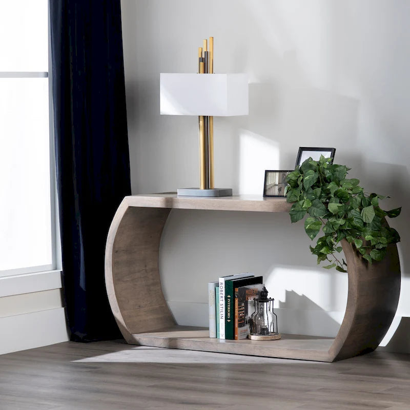 Console scura in legno grigio con ripiano aperto, 60"L