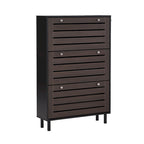 Scarpiera sottile con 3 cassetti a ribalta e ganci laterali, Nero+Marrone scuro / Bianco+Marrone scuro