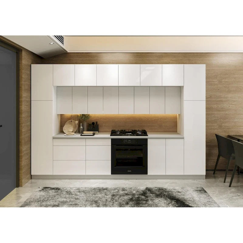 Pensile Base Cucina Bianco Lucido, Larghezza 3,60 m, 1 Set Cucina