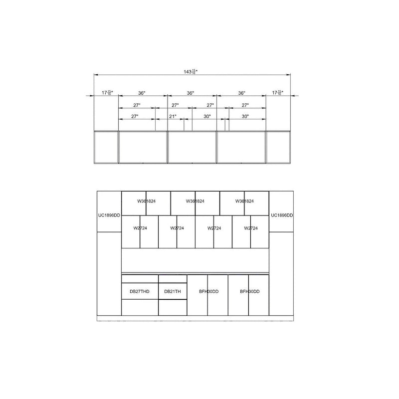 Pensile Base Cucina Bianco Lucido, Larghezza 3,60 m, 1 Set Cucina