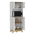 Mobile alto per microonde con superficie d'appoggio e doppie ante – Quercia chiara / Bianco