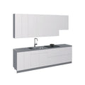 Set di mobili da cucina moderni bianchi lucidi, larghezza 2,90 m