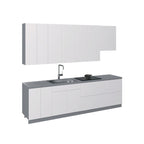 Set di mobili da cucina moderni bianchi lucidi, larghezza 2,90 m