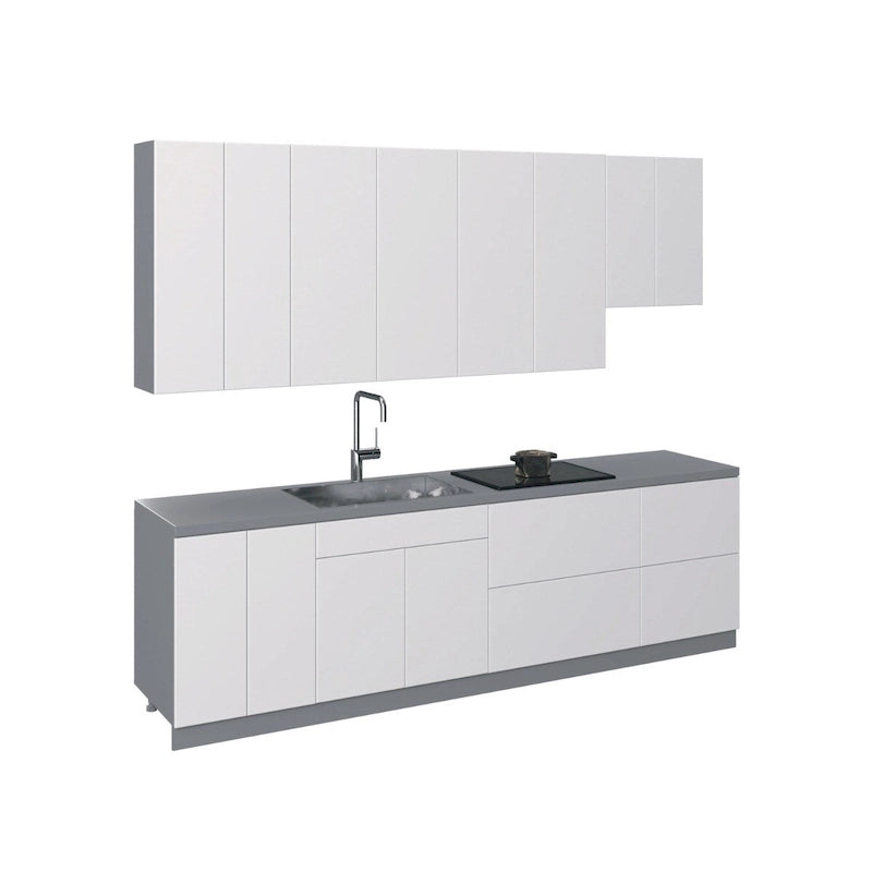 Set di mobili da cucina moderni bianchi lucidi, larghezza 2,90 m