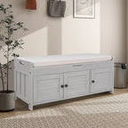 Panca contenitore in lino con cuscino Bianco / Espresso / Grigio / Blu scuro, seduta singola, 110,5 cm