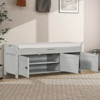 Panca contenitore in lino con cuscino Bianco / Espresso / Grigio / Blu scuro, seduta singola, 110,5 cm
