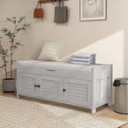 Panca contenitore in lino con cuscino Bianco / Espresso / Grigio / Blu scuro, seduta singola, 110,5 cm