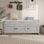 Panca contenitore in lino con cuscino Bianco / Espresso / Grigio / Blu scuro, seduta singola, 110,5 cm