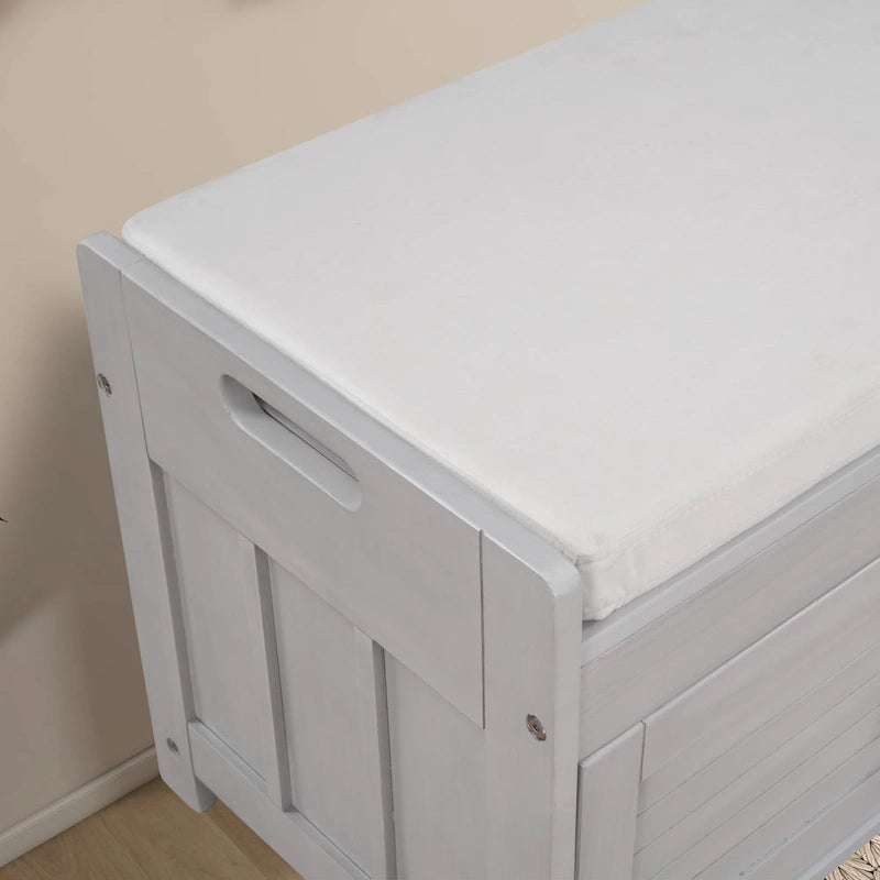 Panca contenitore in lino con cuscino Bianco / Espresso / Grigio / Blu scuro, seduta singola, 110,5 cm