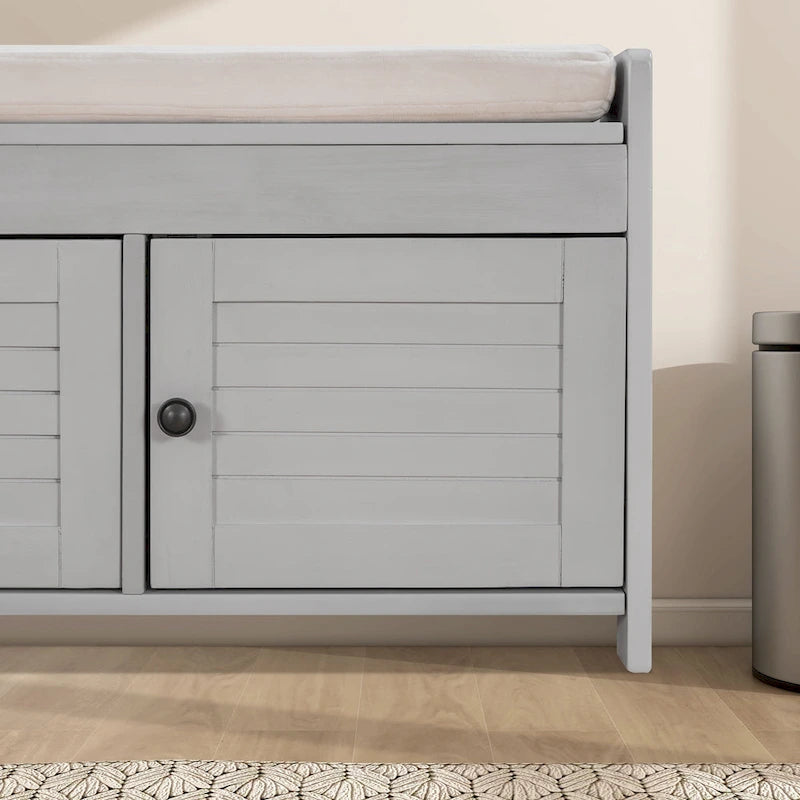 Panca contenitore in lino con cuscino Bianco / Espresso / Grigio / Blu scuro, seduta singola, 110,5 cm